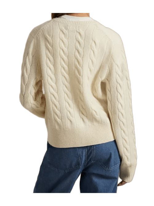Cardigan da donna in misto lana e cashmere con lavorazione a trecce, girocollo, color crema POLO RALPH LAUREN | 211972104002